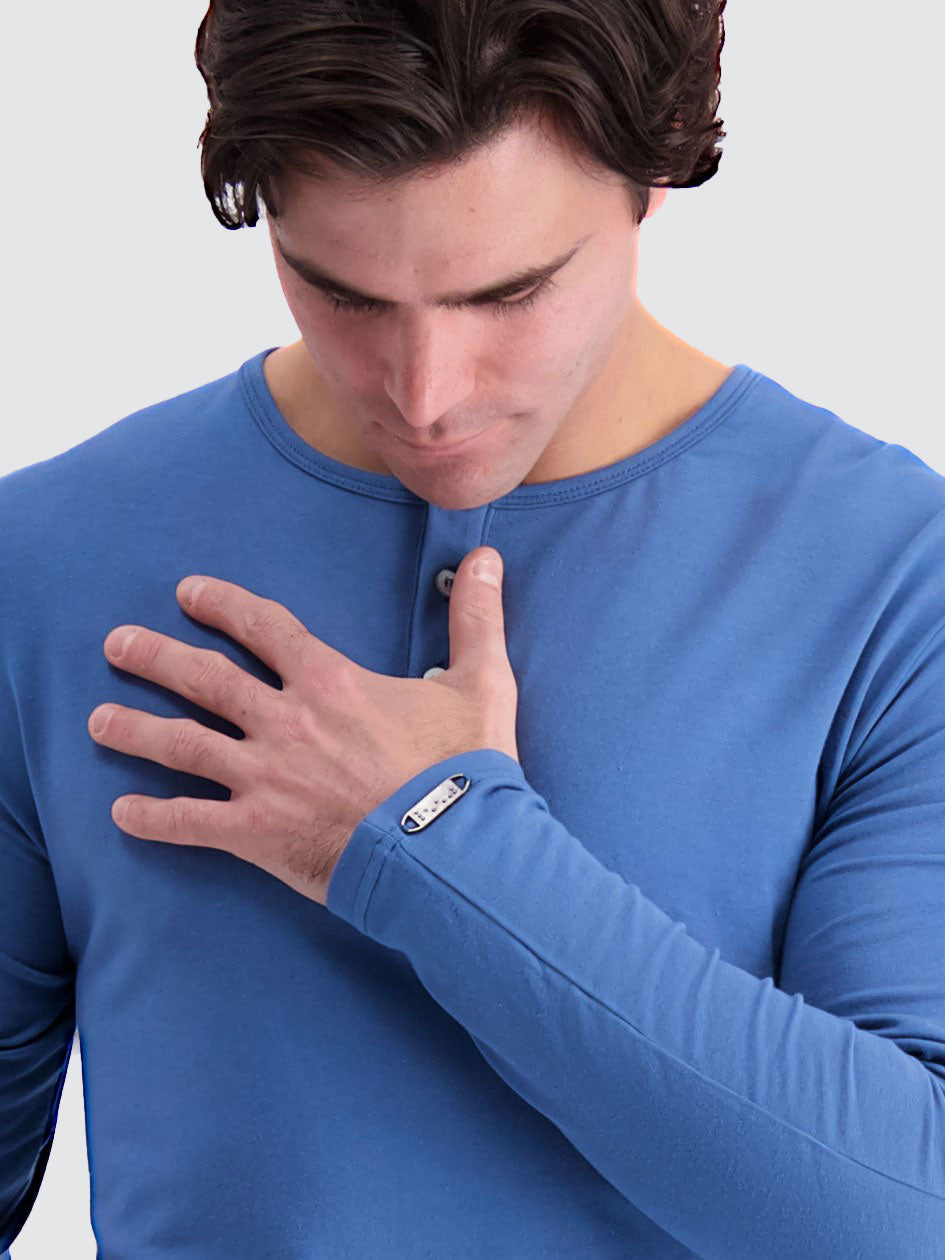 Two Blind Brothers - Mens Men's Long Sleeve Striped Henley Blue