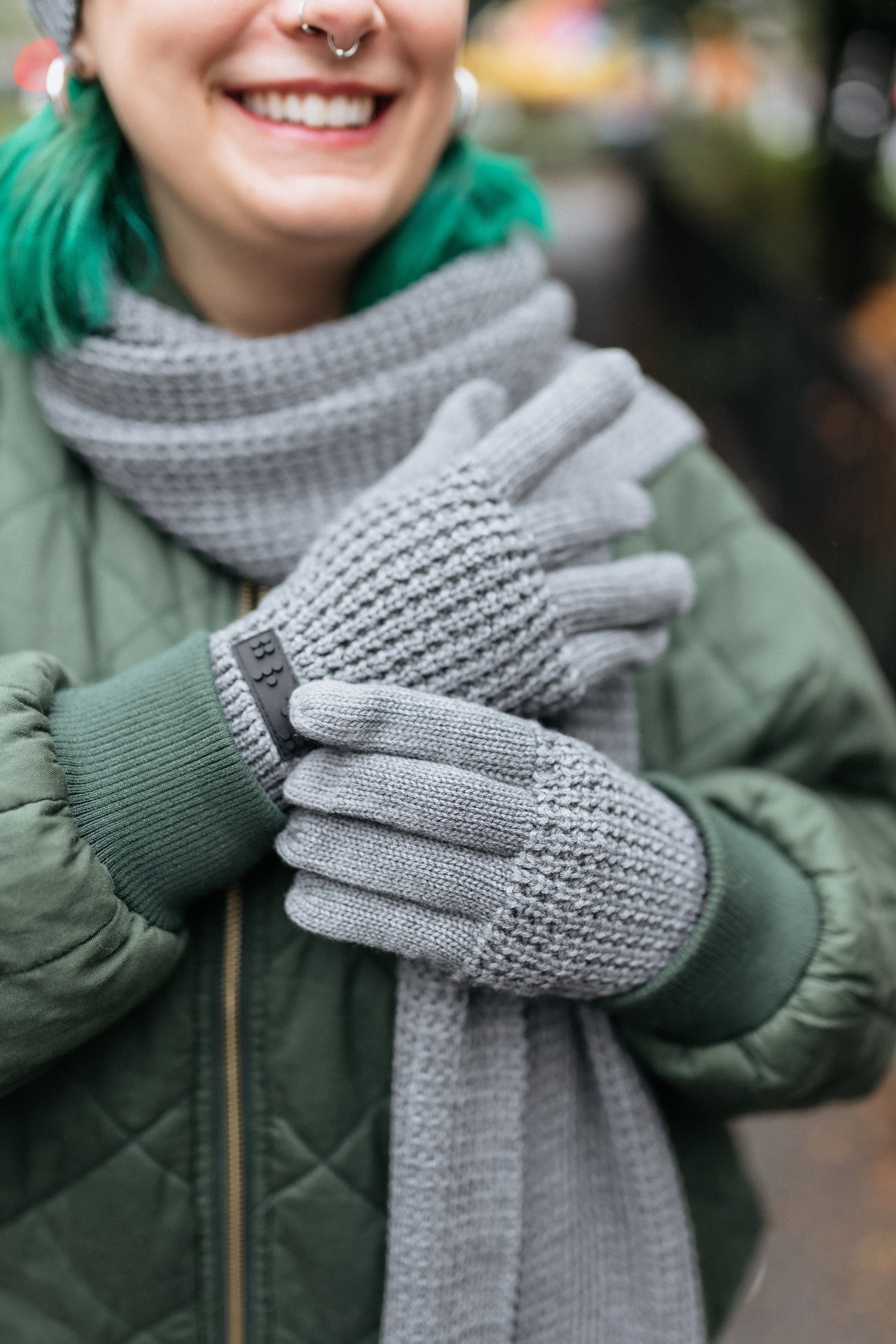 Two Blind Brothers - Gift Waffle Knit Gloves Grey