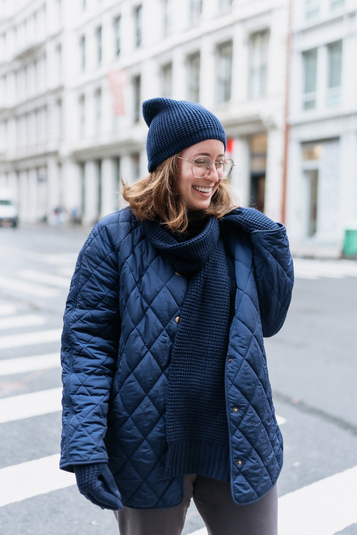 Two Blind Brothers - Gift Waffle Knit Beanie & Scarf Set Navy
