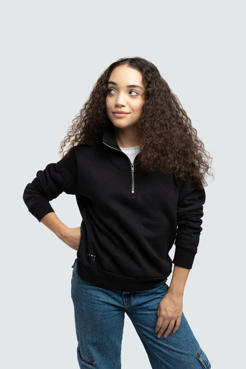 Women's Fleece Quarter Zip Sweatshirt in Black