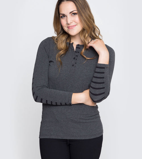 Women's Long Sleeve Striped Henley