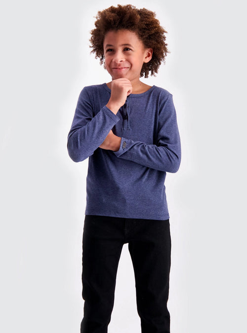 Kids' Long Sleeve Henley in Navy
