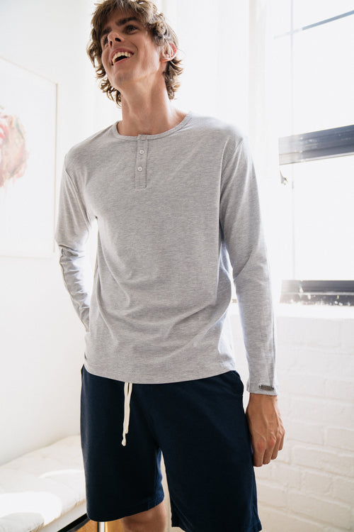 Men's Long Sleeve Henley in Light Grey