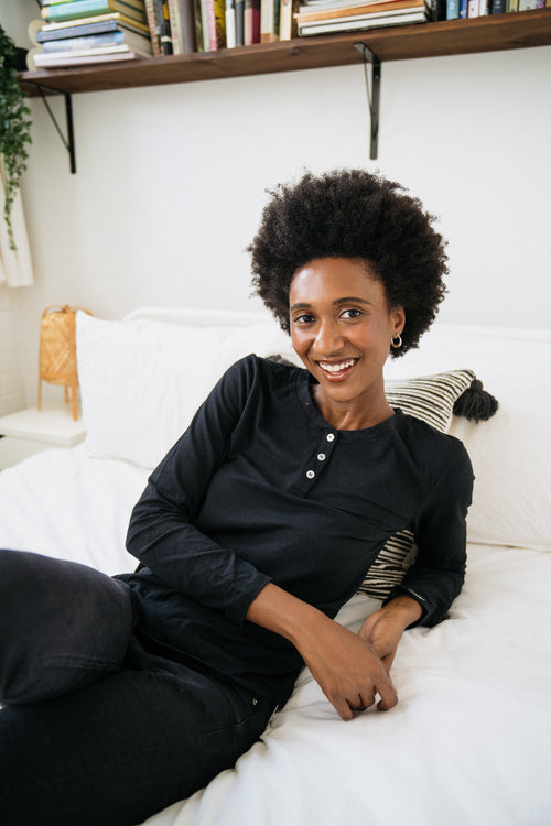 Women's Long Sleeve Relaxed Fit Henley in Black