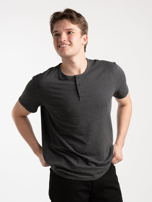 Men's Short Sleeve Henley in Charcoal
