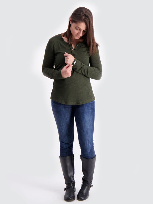Women's LS Relaxed Fit Henley in Forest